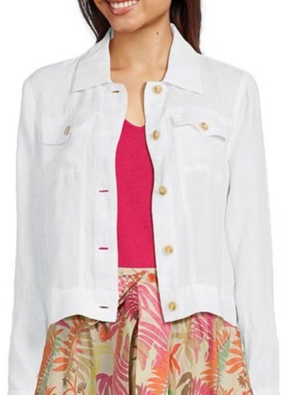 J. McLaughlin Linen Shirt Jacket Size XL White Lightweight Button Front
